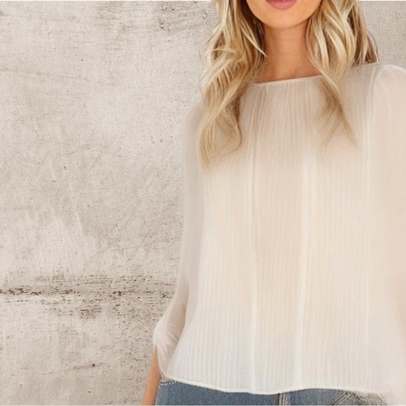 Alice + Olivia | Ivory Peasant Top XS Boho Cottage Core Quiet Luxury Festival - Picture 2 of 14